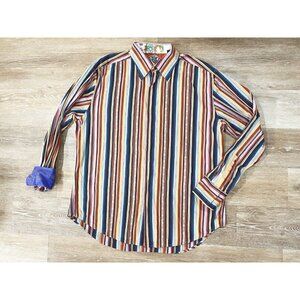 Robert Graham Sz 2XL Striped Floral Colorful Embroider Cuff Mens Button Up Shirt